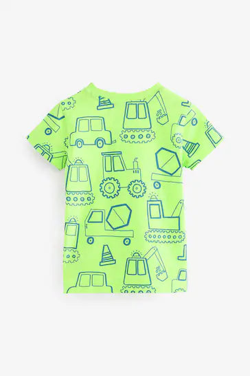 |Boy| Pacote De 5 Camisetas De Manga Curta Transport - Azul/Verde (3 Meses - 7 Anos)