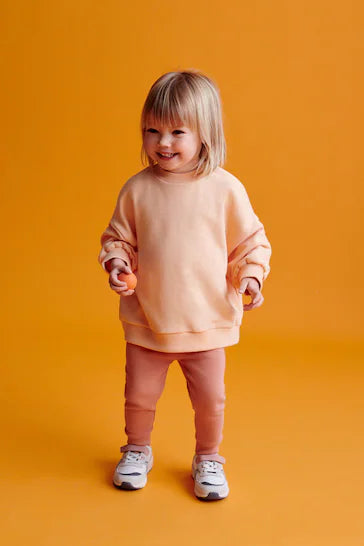 |Girl| Conjunto de suéter e leggings de ajuste relaxado - laranja (3 meses - 7 anos)