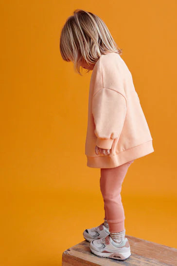 |Girl| Conjunto de suéter e leggings de ajuste relaxado - laranja (3 meses - 7 anos)