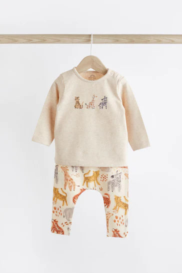 |BabyBoy| Conjunto De 2 Peças De Camiseta E Leggings Para Bebê - Safari Neutro