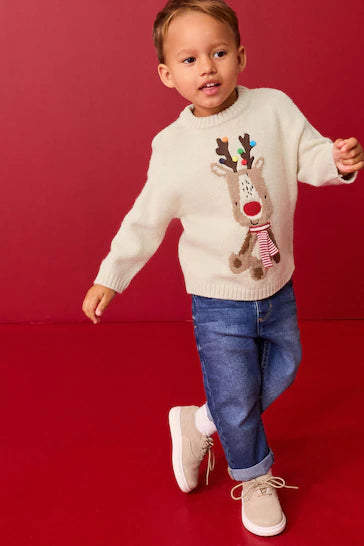 |Niño| Jersey Navideño Cuello Redondo - Rena Crua (3 meses a 7 años)