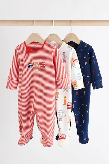 |Bebé| Conjunto de 3 Pijamas para Bebé 100% Algodón - Rojo/Azul (0 a 2 años)