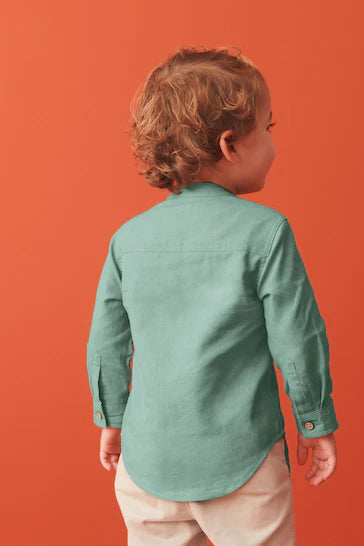 |Boy| Camisa Mistura De Linho Com Gola Vovô (3 meses a 7 anos)