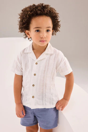 |Boy| Camisa Branca Texturizada De Mangas Curtas (3 Meses - 7 Anos)