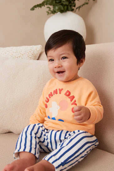 |BabyBoy| Conjunto De 2 Peças De Moletom Aconchegante Para Bebê e Calças Largas - Orange Sunny Days