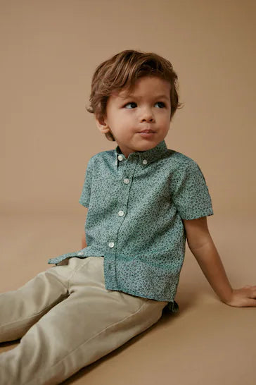 |Boy| Camisa Verde Estampada De Manga Curta (3 meses - 7 anos)