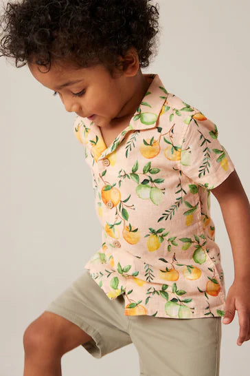 |Boy| Camisa De Manga Curta Rosa Pêssego Com Estampa Completa (3 meses - 7 anos)