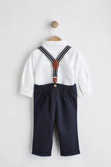 |BabyBoy| Conjunto De 3 Peças De Camisa, Calças e Suspensórios Para Bebê - Navy Blue (0 meses a 2 anos)