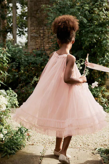 |Girl| Vestido De Ocasião Trapézio Em Malha - Pink Sequin (3 a 16 anos)