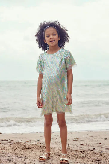 |Girl| Vestido De Festa Com Lantejoulas Verde Menta (3-16 anos)