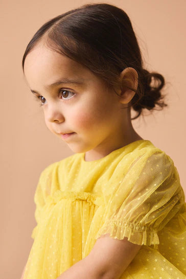 |Girl| Vestido de festa em malha amarela (3 meses a 7 anos)