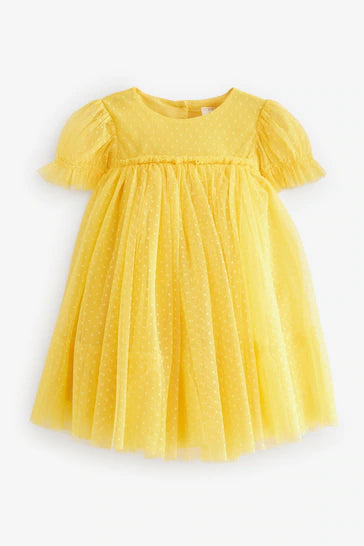 |Girl| Vestido de festa em malha amarela (3 meses a 7 anos)