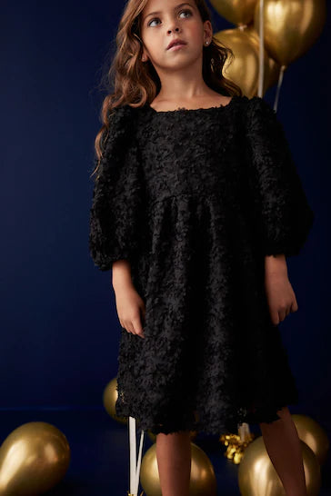 |Girl| Vestido De Festa Preto Texturizado - Black (3 a 16 anos)