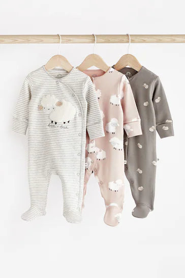 |BabyGirl| Pacote De 3 Macacões Para Bebê Com Apliques Delicados - Grey Sheep (0-12 meses)