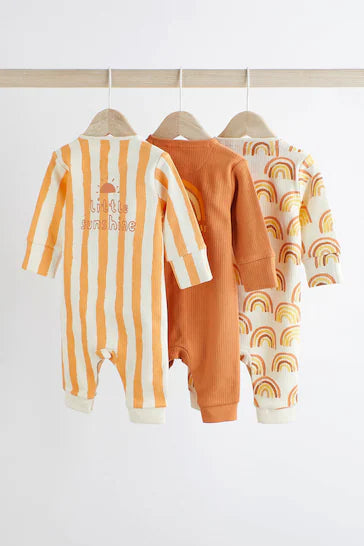 |BabyGirl| Conjunto De 3 Pijamas Para Bebê Sem Pés Marrom-Ferrugem/Laranja (0 meses a 3 anos)