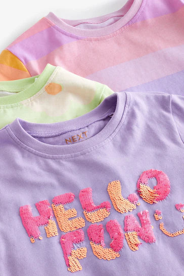 |Girl| Camisetas de algodão de manga comprida com personagens, pacote com 3 – Arco-íris (3 meses a 7 anos)