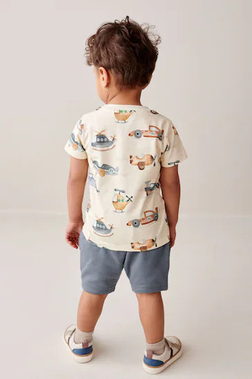 |Boy| Conjunto De Camiseta e Shorts Com Estampa Completa Bege/Cru (3 meses a 7 anos)