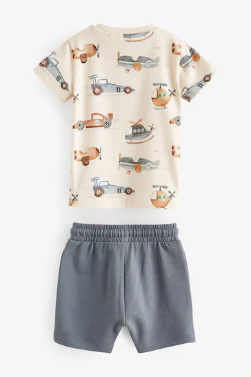 |Boy| Conjunto De Camiseta e Shorts Com Estampa Completa Bege/Cru (3 meses a 7 anos)