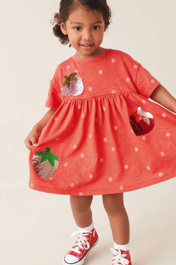 |Girl| Vestido De Jersey Com Lantejoulas - Strawberry (9 meses a 7 anos)