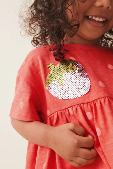 |Girl| Vestido De Jersey Com Lantejoulas - Strawberry (9 meses a 7 anos)