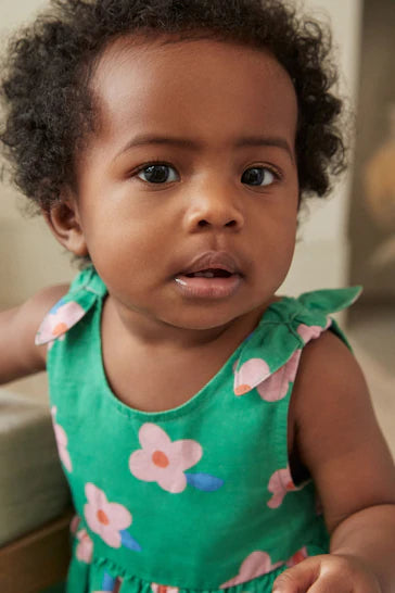 |BabyGirl| Vestido de bebê tecido floral verde (0 meses a 2 anos)