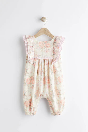 |BabyGirl| Macacão Tecido Floral Rosa Para Bebê (0 Meses - 2 Anos)