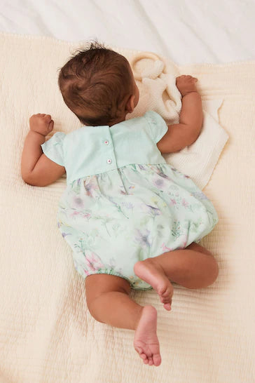 |BabyGirl| Macacão Bloomer Floral Verde Para Bebê (0 meses a 2 anos)
