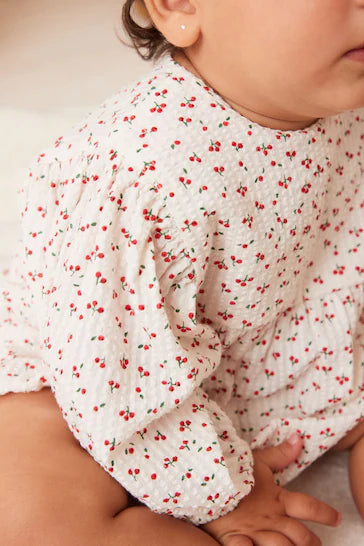 |BabyGirl| Macaquinho Bloomer Para Bebê - Red/White Cherry Print (0 meses a 3 anos)