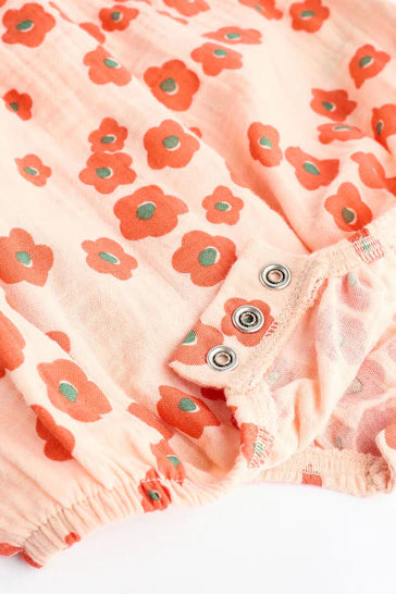 |BabyGirl| Macacão Baby Bloomer - Floral Laranja Damasco (0 meses a 3 anos)