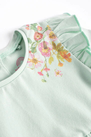 |BabyGirl| Vestido De Jérsei Para Bebê Com Babados, Pacote Com 2 - Floral Rosa e Menta (0 meses a 2 anos)