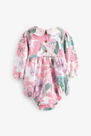 |BabyGirl| Conjunto De 2 Macacões Jersey Baby Bloomer - Pink Floral (0 meses a 2 anos)
