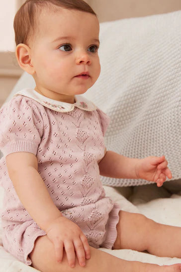 |BabyGirl| Conjunto De 2 Peças De Malha Bordada Rosa Para Bebê - Pink Embroidered (0 meses a 2 anos)