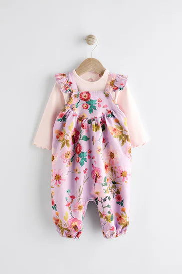 |BabyGirl| Conjunto De Macacão e Body Para Bebê - Purple Floral (0 meses a 3 anos)