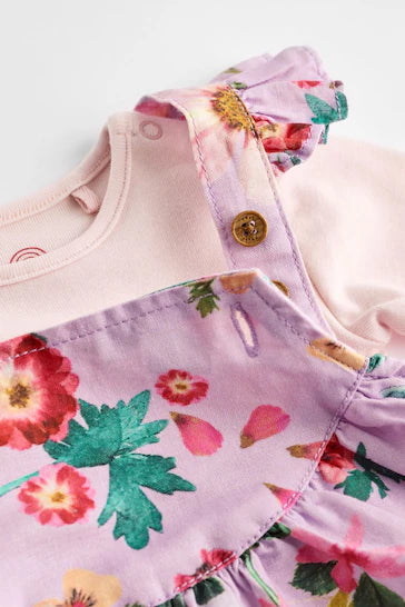|BabyGirl| Conjunto De Macacão e Body Para Bebê - Purple Floral (0 meses a 3 anos)