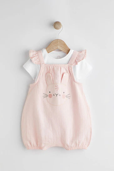 |BabyGirl| Macacão De Bebê Rosa Bunny De Manga Curta Com Perna Curta (0 Meses - 2 Anos)