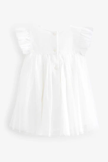 |BabyGirl| Vestido De Malha Para Ocasião De Bebê - Branco (0 meses a 2 anos)