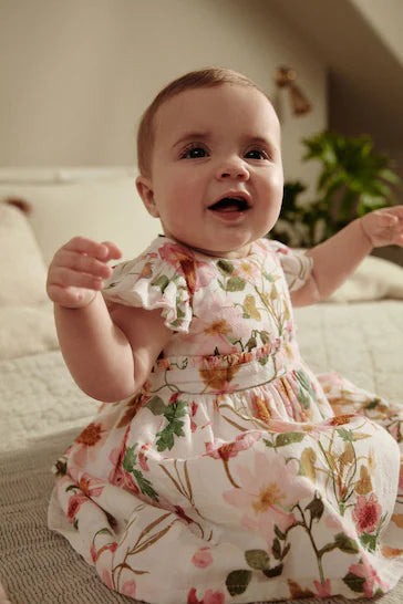 |BabyGirl| Vestido de baile floral rosa/branco para bebê (0 meses - 2 anos)