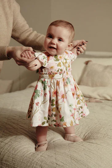 |BabyGirl| Vestido de baile floral rosa/branco para bebê (0 meses - 2 anos)