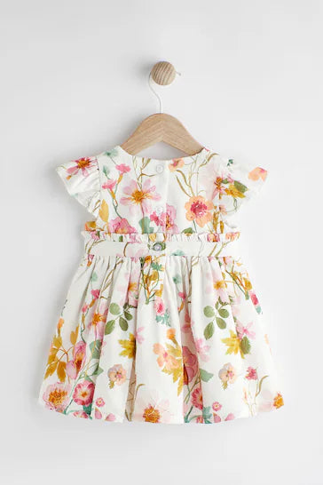 |BabyGirl| Vestido de baile floral rosa/branco para bebê (0 meses - 2 anos)