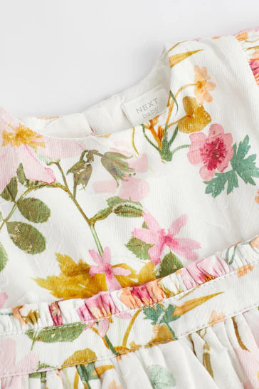 |BabyGirl| Vestido de baile floral rosa/branco para bebê (0 meses - 2 anos)