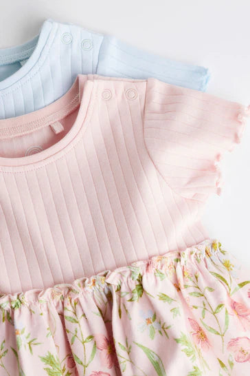 |BabyGirl| Pacote De 2 Vestidos De Jersey Para Bebê - Rosa e Azul (0 meses a 3 anos)