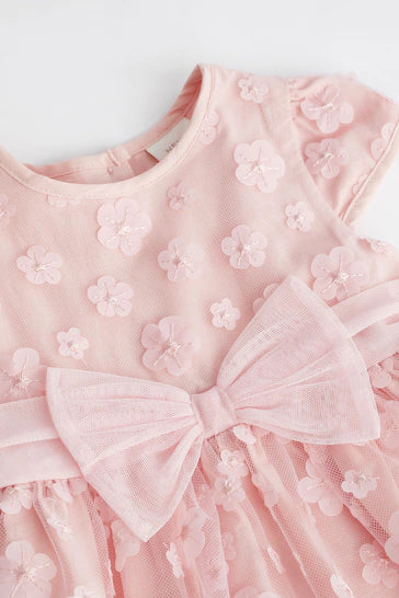 |BabyGirl| Vestido de ocasião para bebê com flores 3D rosa (0 meses a 2 anos)