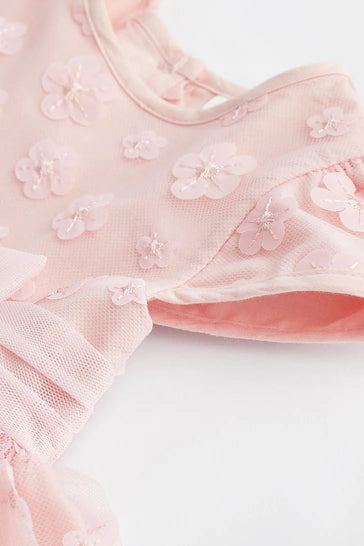 |BabyGirl| Vestido de ocasião para bebê com flores 3D rosa (0 meses a 2 anos)