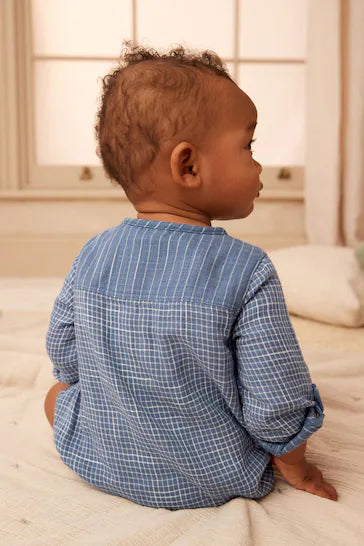 |Bebé| Mono bombacho de tela azul de manga larga (0 meses a 2 años)