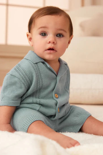 |BabyBoy| Conjunto De Camisa e Shorts De Malha Azul Para Bebê (0 meses a 2 anos)