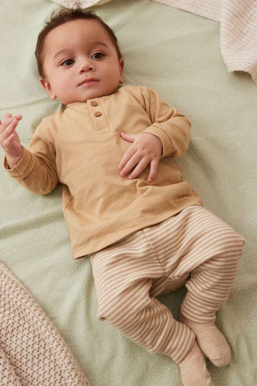 |BabyBoy| Conjunto De Camisetas e Leggings Para Bebê, Pacote Com 6 - Orange/Sage Green Stripe