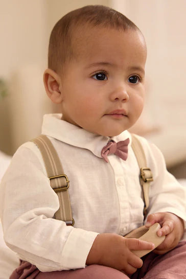 |BabyBoy| Conjunto De 3 Peças De Camisa, Calças e Suspensórios Para Bebê - Purple (0 meses a 2 anos)