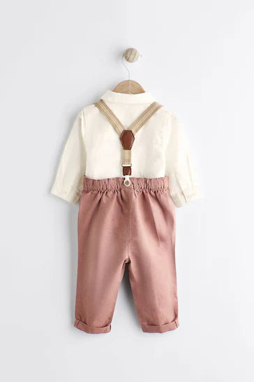 |BabyBoy| Conjunto De 3 Peças De Camisa, Calças e Suspensórios Para Bebê - Purple (0 meses a 2 anos)