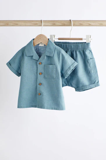 |BabyBoy| Conjunto De Camisa E Shorts Azul Para Bebê (0 meses - 2 anos)