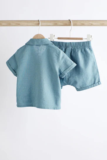 |BabyBoy| Conjunto De Camisa E Shorts Azul Para Bebê (0 meses - 2 anos)